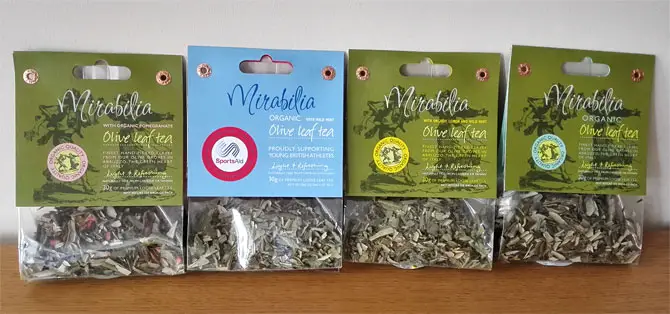 organic olive leaf tea flavours from Mirabilia