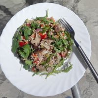 Gluten-free buckwheat, mushroom and rocket salad