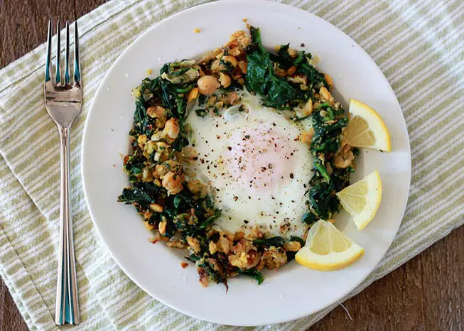 Lemony Egg in a Spinach Chickpea Nest