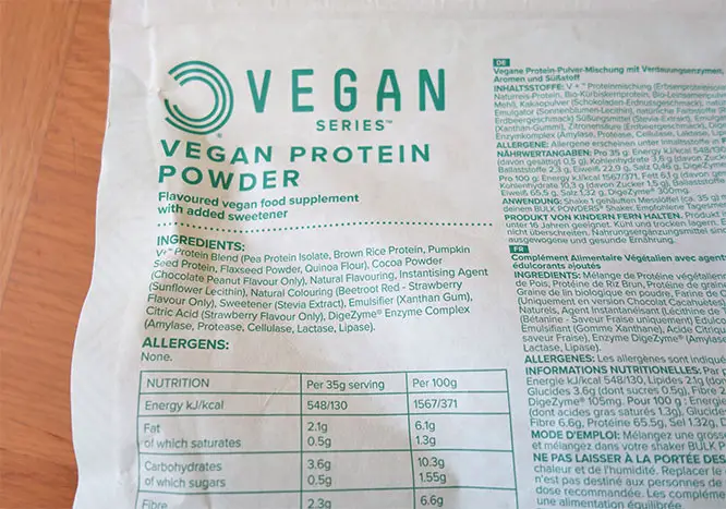 Bulk Powders vegan protein - ingredients