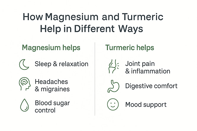 How magnesium and turmeric help in different ways