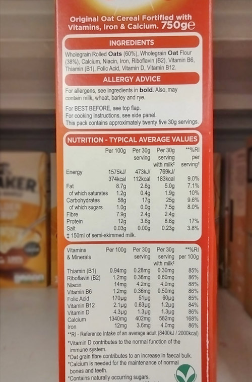 Ready Brek Nutrition