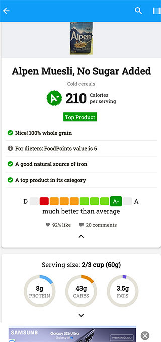 alpen muesli no added sugar - fooducate score